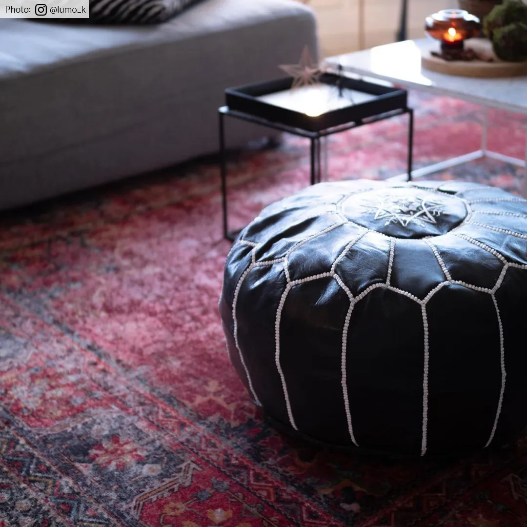 Ülőpuff - Marokkói bőrpuff (fekete/fehér)