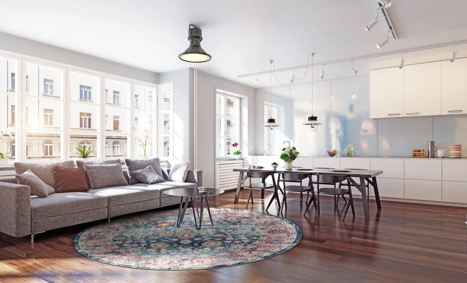 Kerek szőnyeg - Bouhjar (kék/rózsaszín/többszínű)