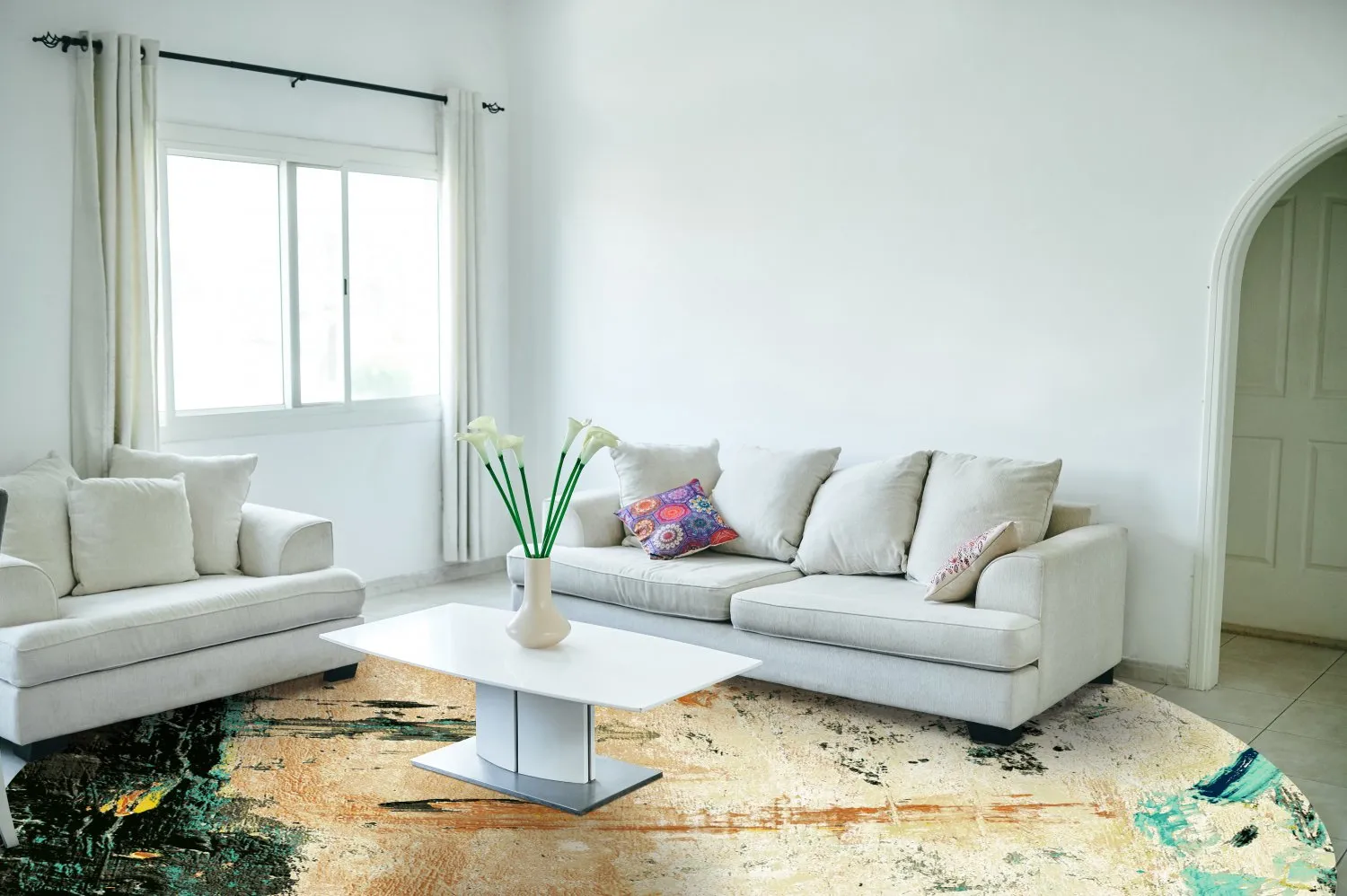 Kerek szőnyeg - Tempes (bezs/többszínű)