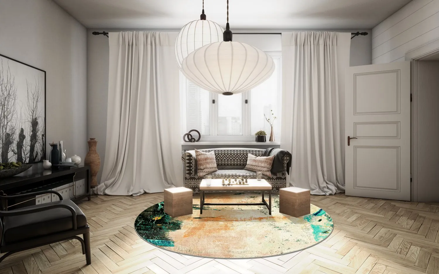 Kerek szőnyeg - Tempes (bezs/többszínű)