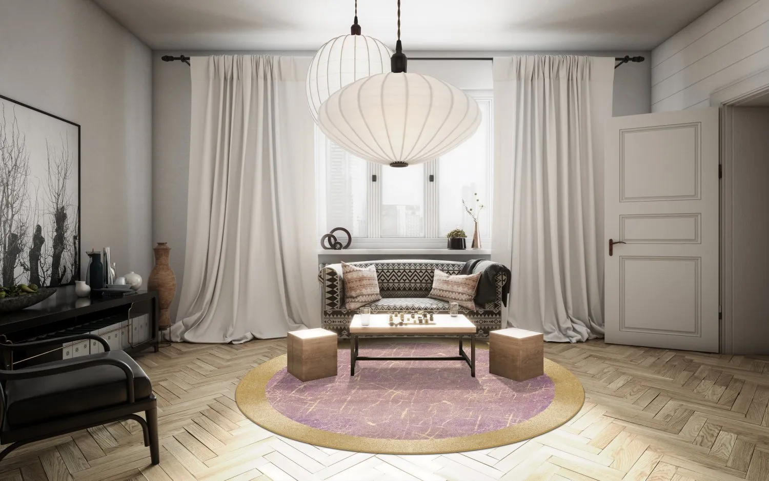 Kerek szőnyeg - Roges (rózsaszín/arany)