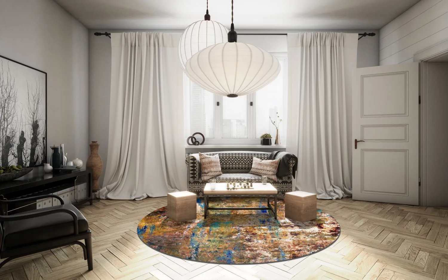 Kerek szőnyeg - Trepito (barna/kék/többszínű)