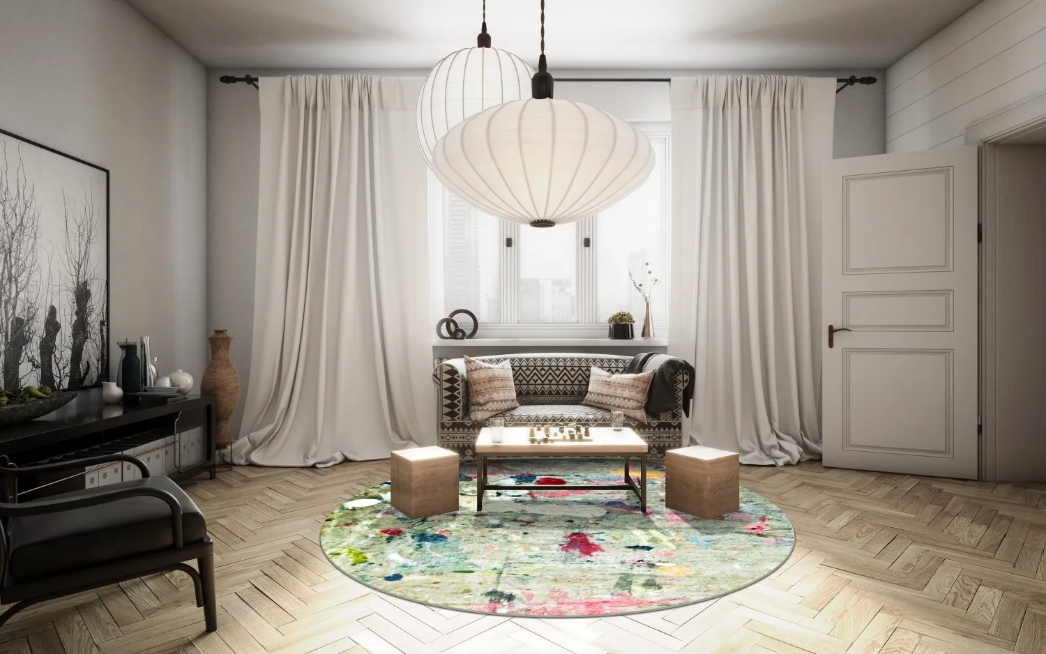 Kerek szőnyeg - Satriano (szürke/többszínű)