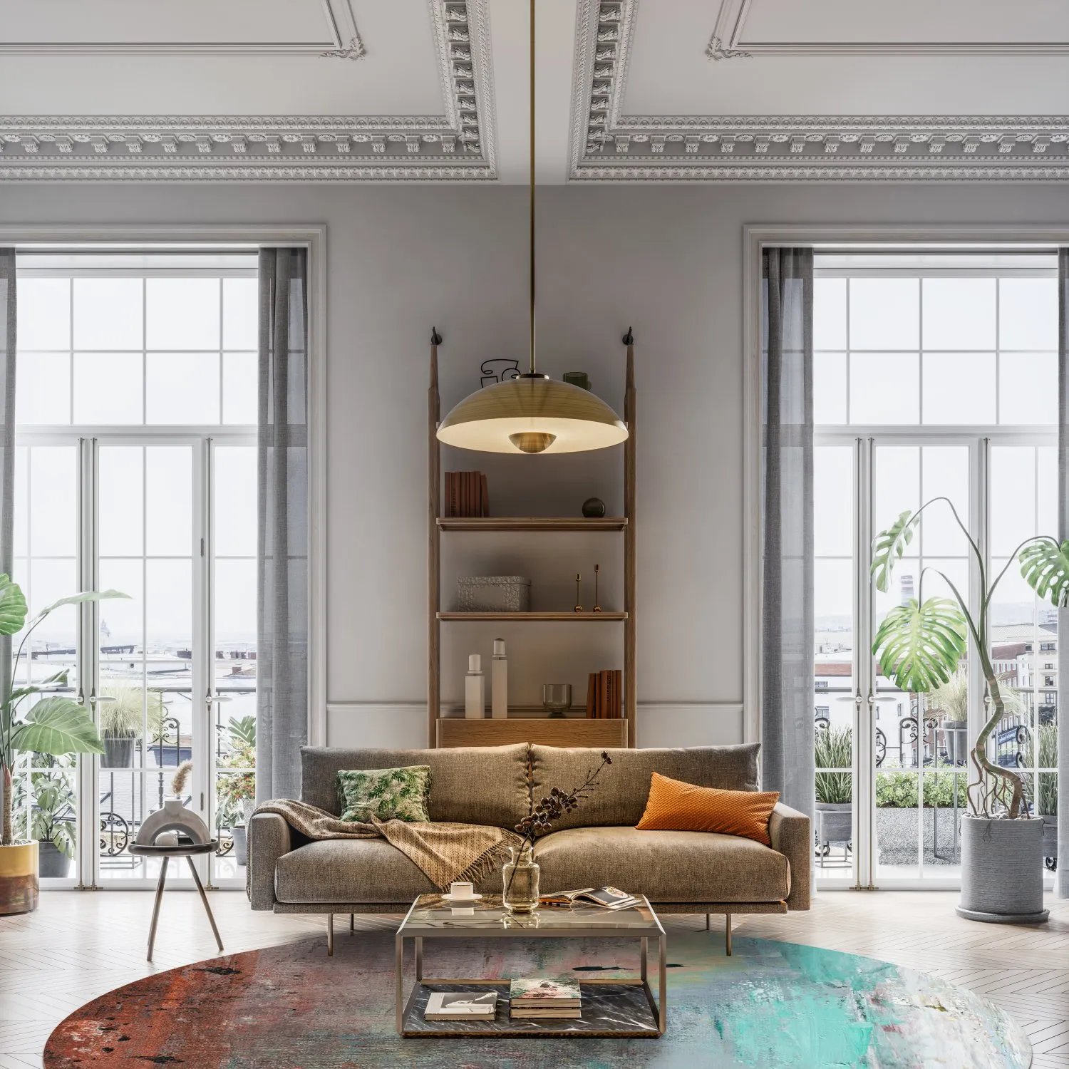 Kerek szőnyeg - Andali (szürke/piros/többszínű)