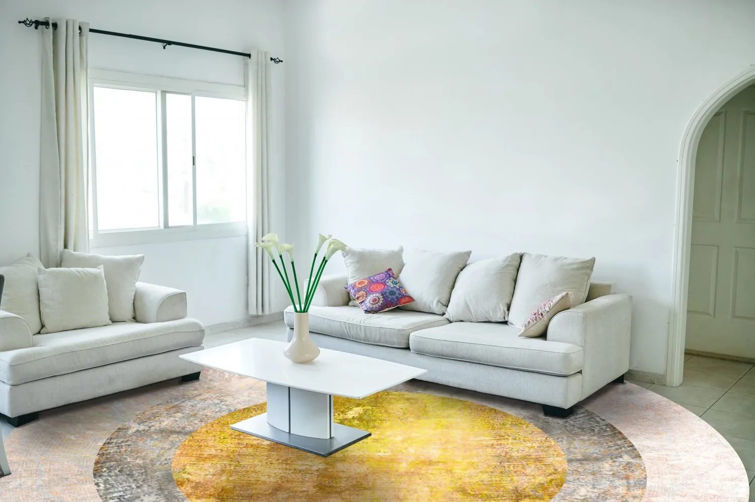 Kerek szőnyeg - Budoni (szürke/bezs/sárga)