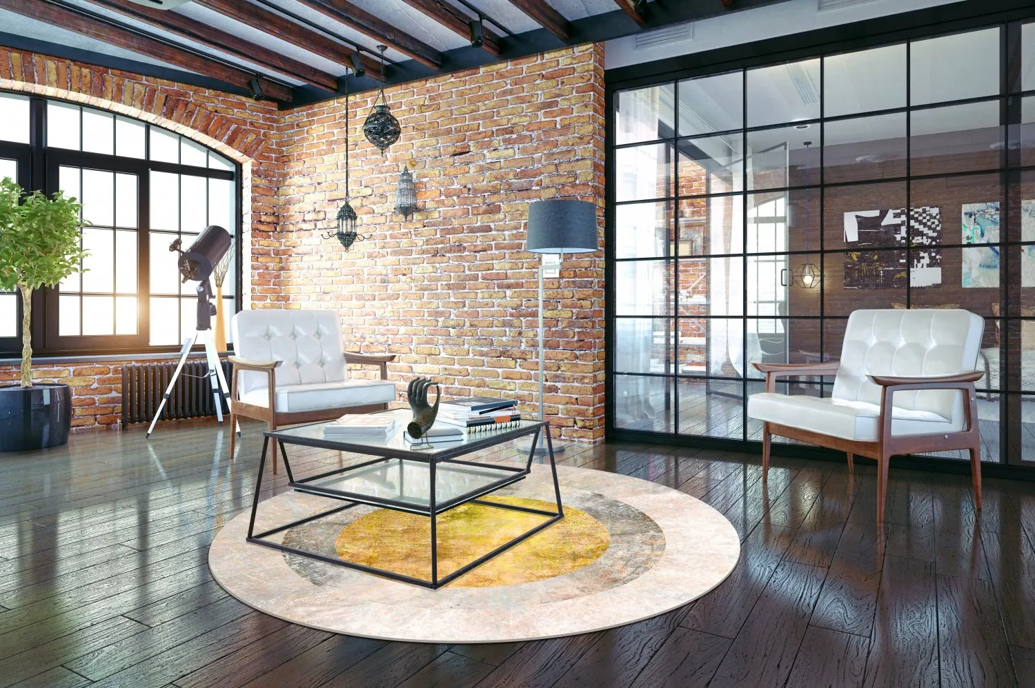 Kerek szőnyeg - Budoni (szürke/bezs/sárga)