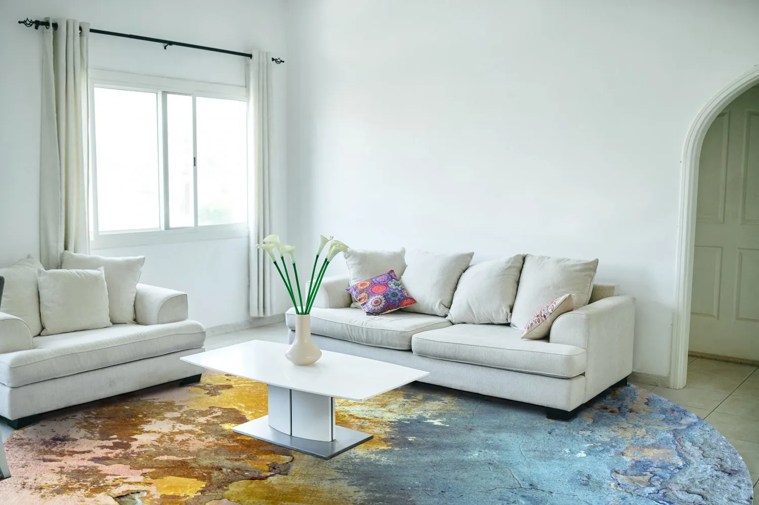 Kerek szőnyeg - Manlieu (kék/többszínű/arany)