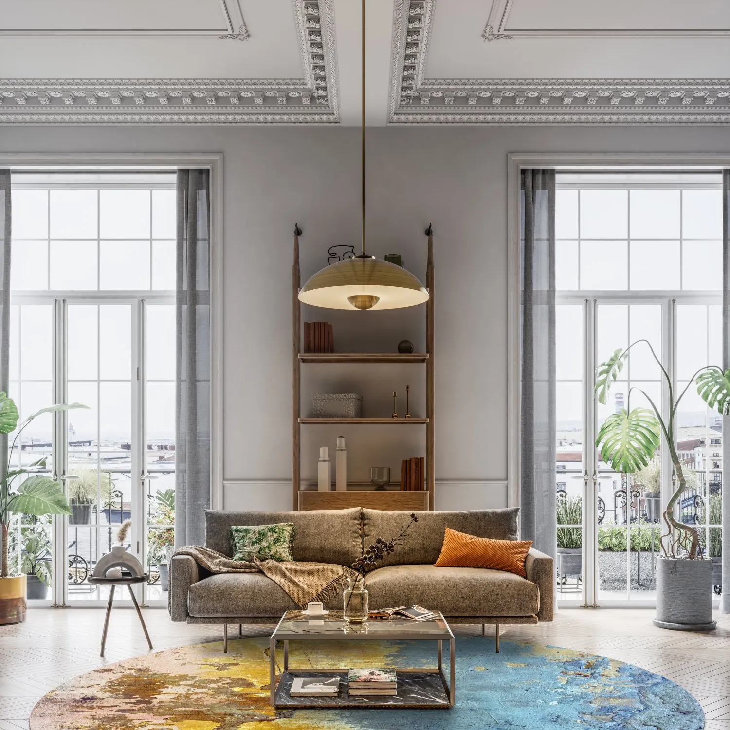 Kerek szőnyeg - Manlieu (kék/többszínű/arany)