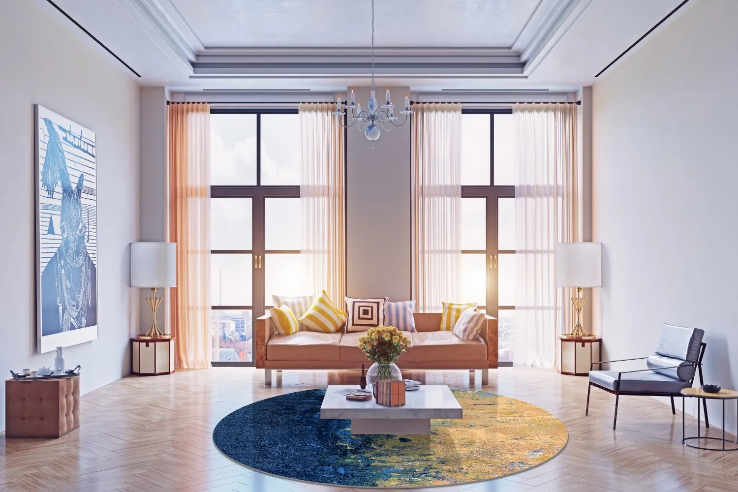 Kerek szőnyeg - Sindia (bezs/kék)