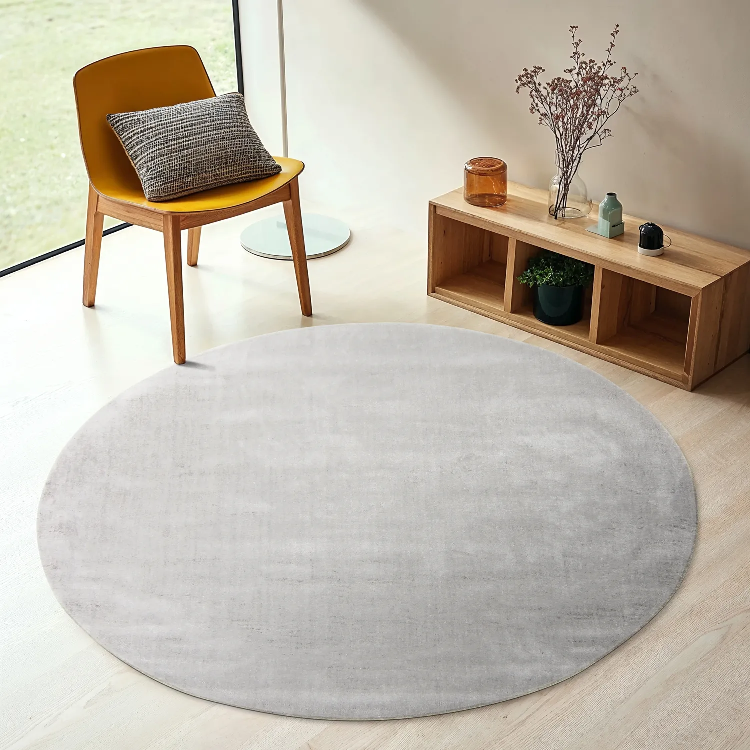Rund matta - Recycled PET with viscose look (szürke)