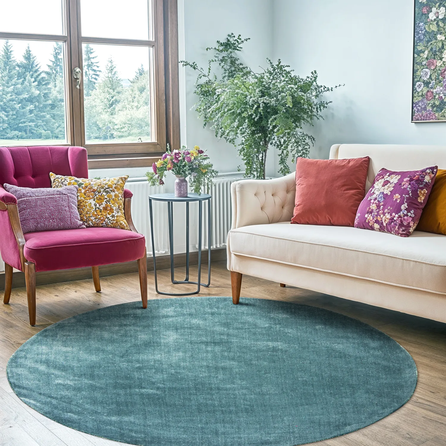 Rund matta - Recycled PET with viscose look (acélkék)