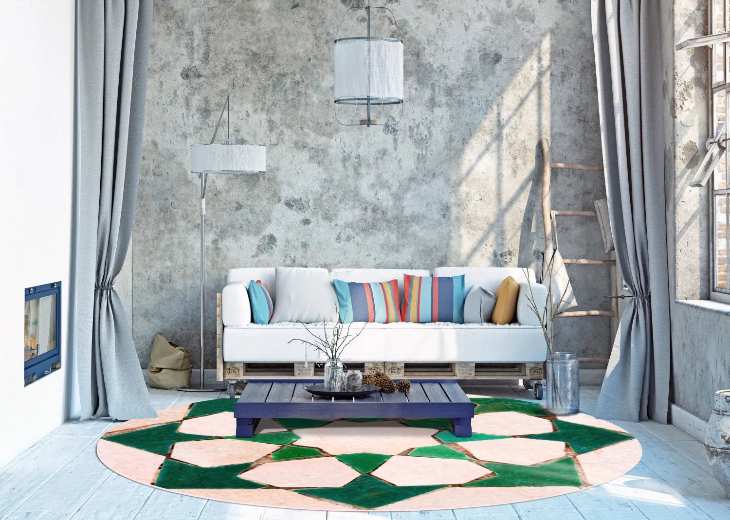 Kerek szőnyeg - Chia (zöld/bezs)