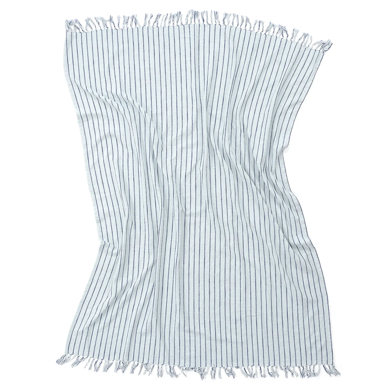 Takarók - Rumi stripe cotton throw (világoskék/sötétkék/krémszínű)