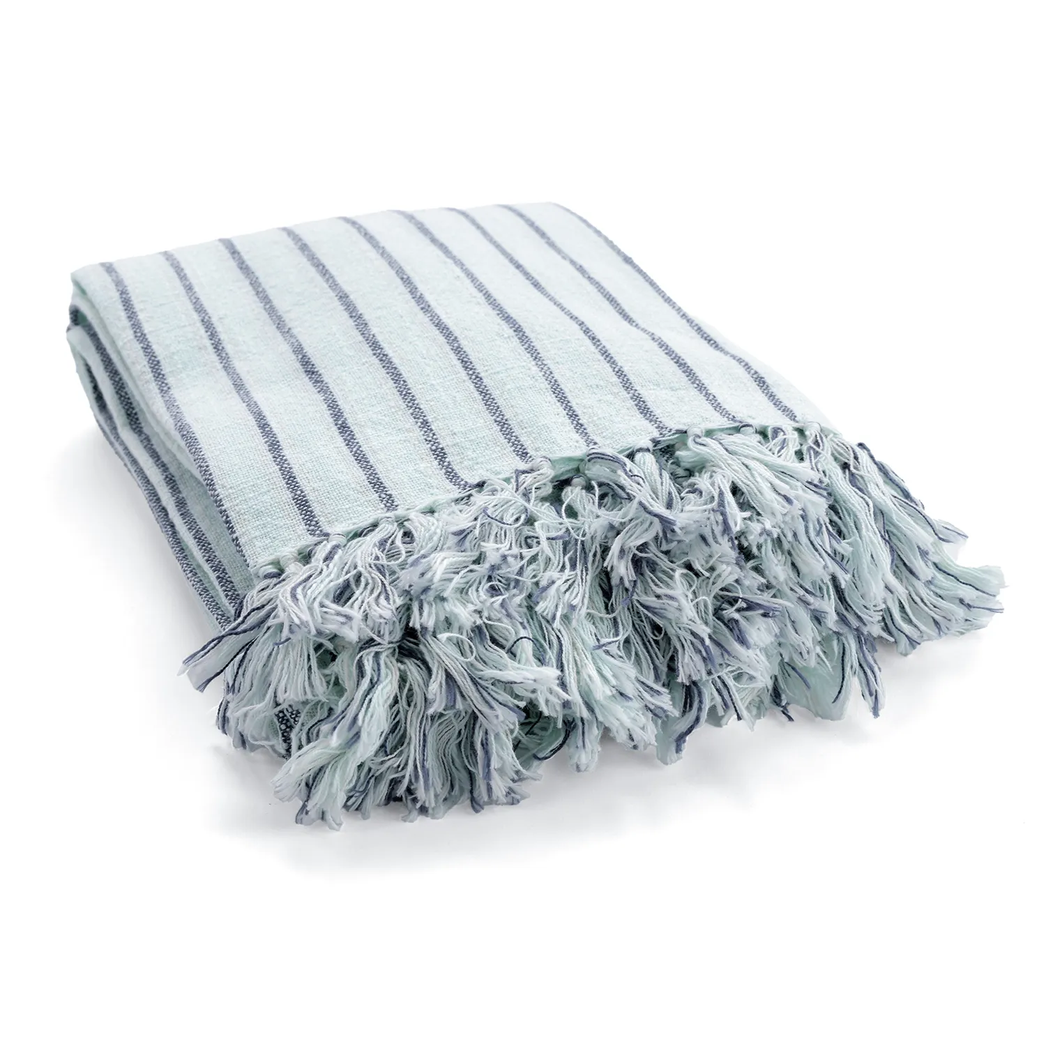 Takarók - Rumi stripe cotton throw (világoskék/sötétkék/krémszínű)
