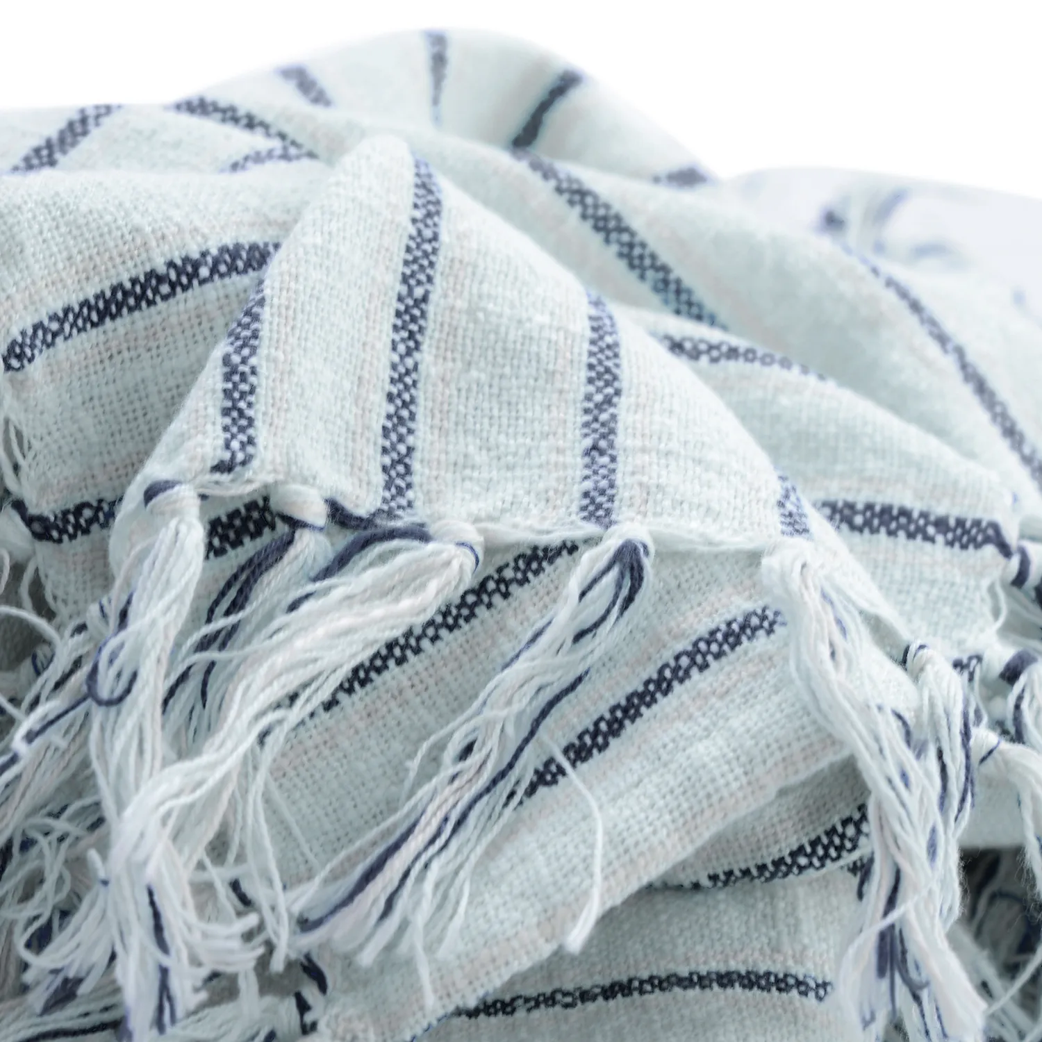 Takarók - Rumi stripe cotton throw (világoskék/sötétkék/krémszínű)