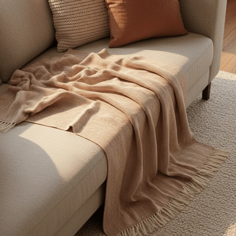 Takarók - Pamutpléd - Denisa Fishbone (barna/fehér)