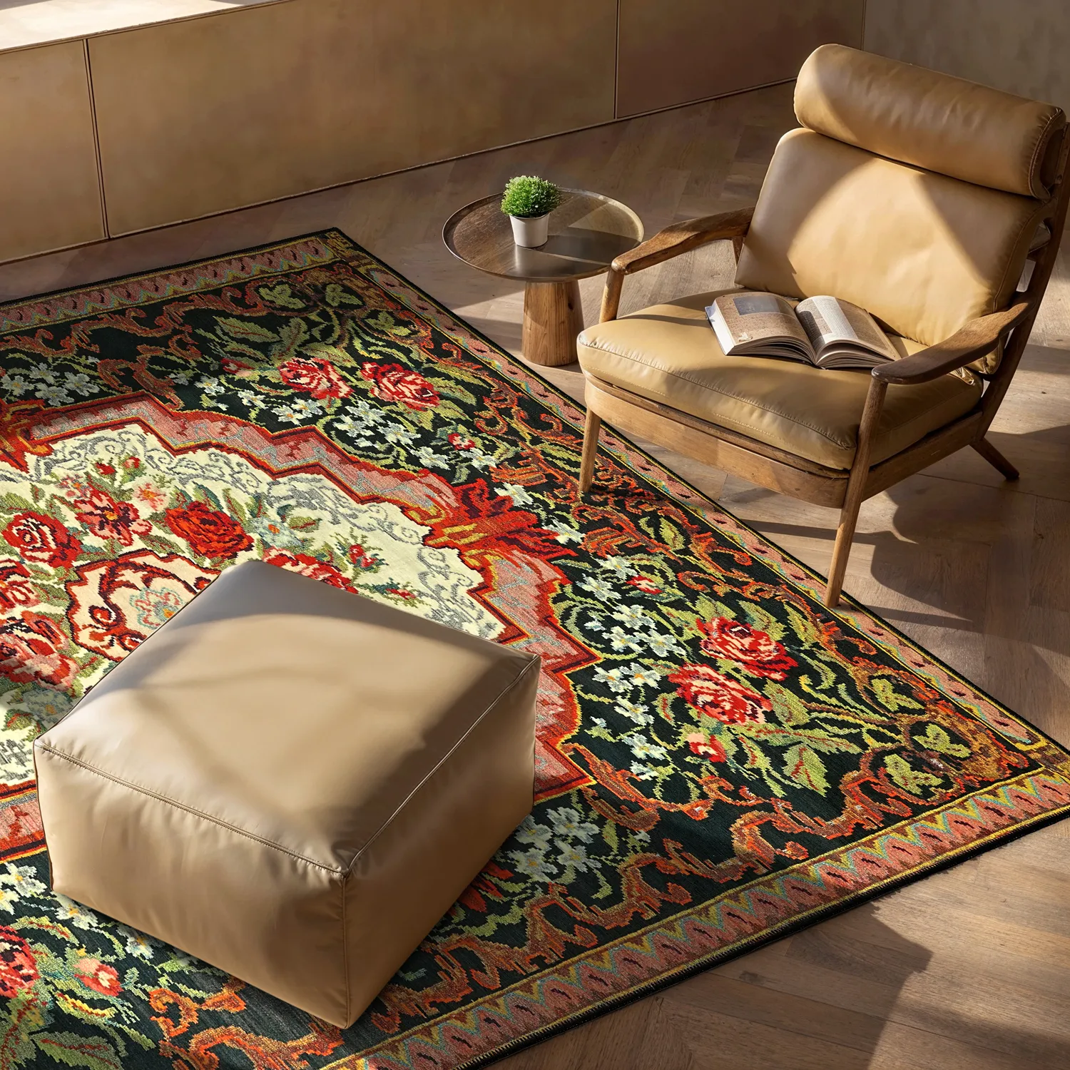 Lapos szövésű szőnyeg - Masarida (fekete/multi)