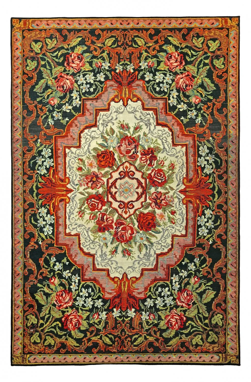 Lapos szövésű szőnyeg - Masarida (fekete/multi)