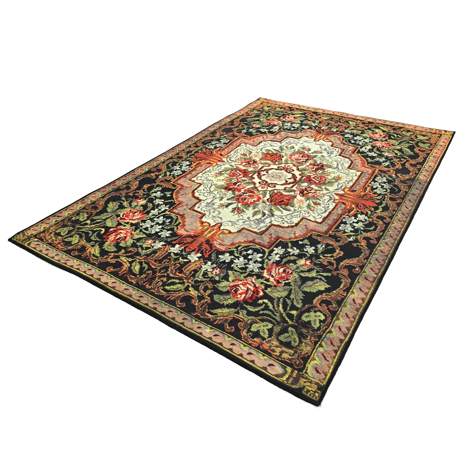 Lapos szövésű szőnyeg - Masarida (fekete/multi)