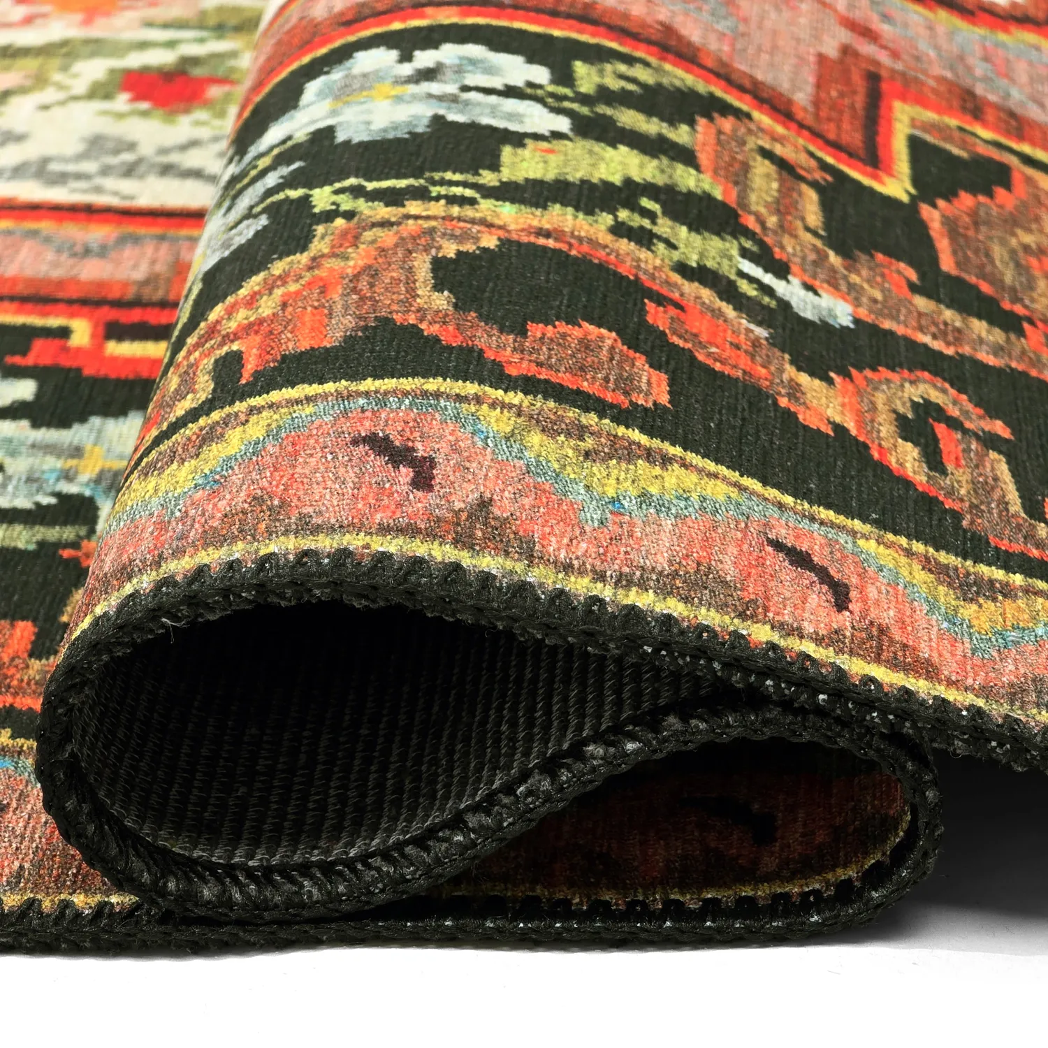 Lapos szövésű szőnyeg - Masarida (fekete/multi)