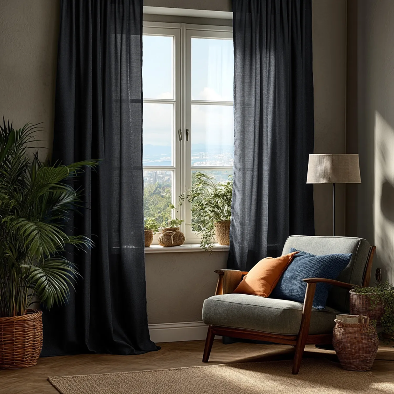 Függönyök - Vászonfüggöny Cosmina (fekete)