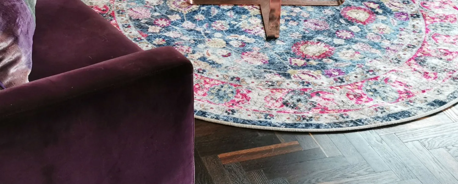 Kerek szőnyeg - Bouhjar (kék/rózsaszín/többszínű)