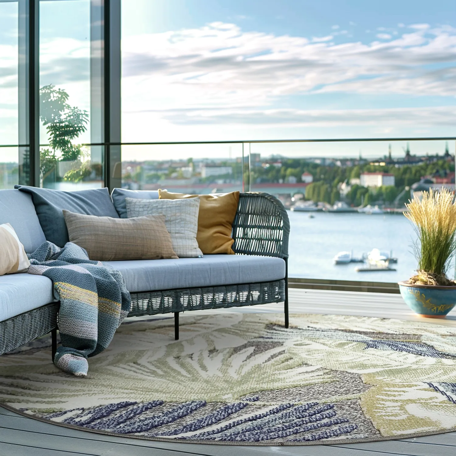 Kerek szőnyeg - Indoor/Outdoor Havana (sötétkék/többszínű)