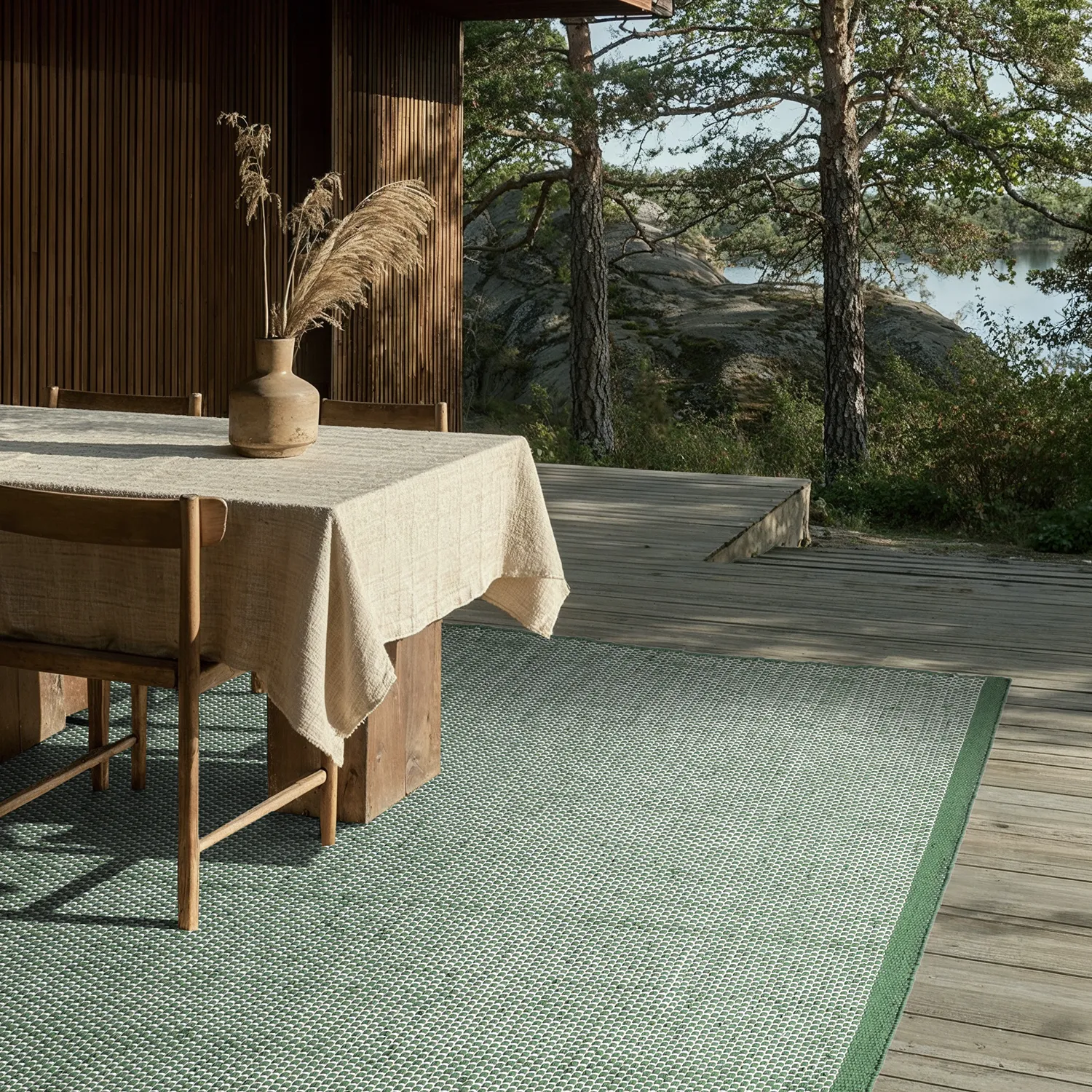 Beltéri és kültéri szőnyeg - Coastal Wool Look (zöld/fehér)