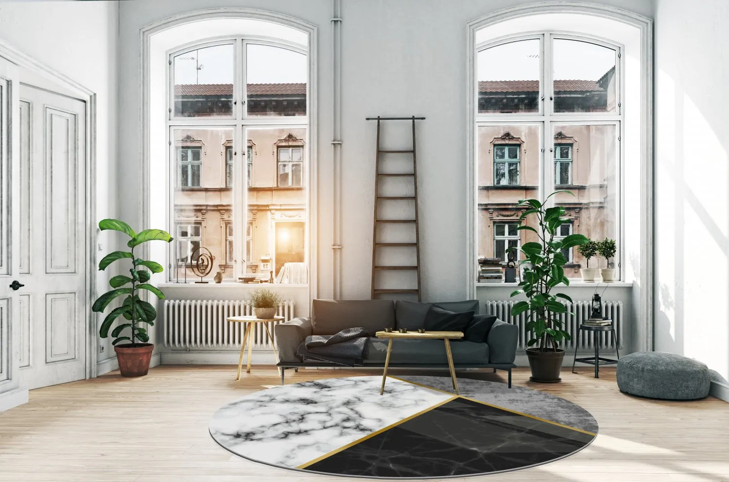 Kerek szőnyeg - Savino (fekete/fehér/szürke)