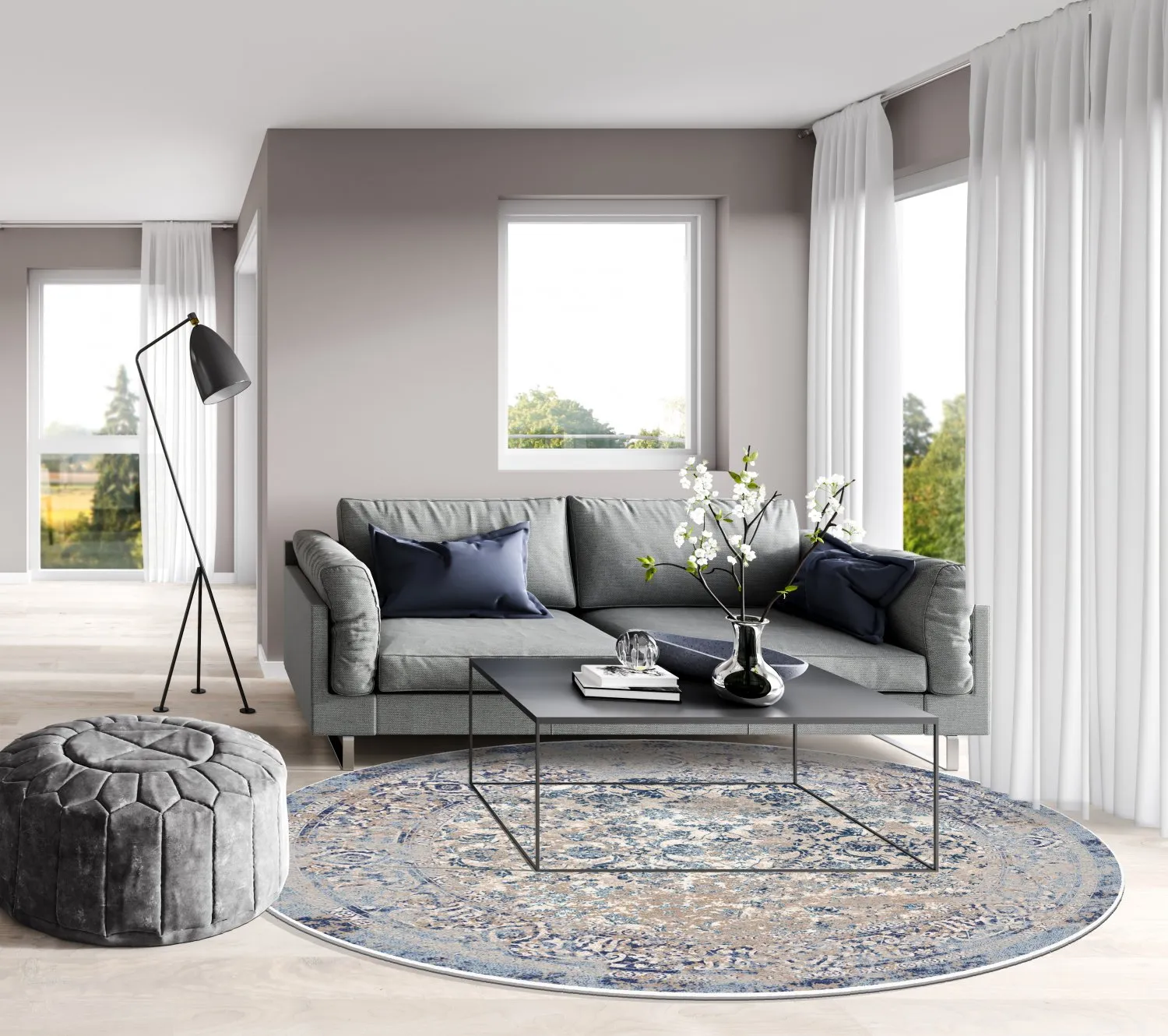 Kerek szőnyeg - Denizli (kék)