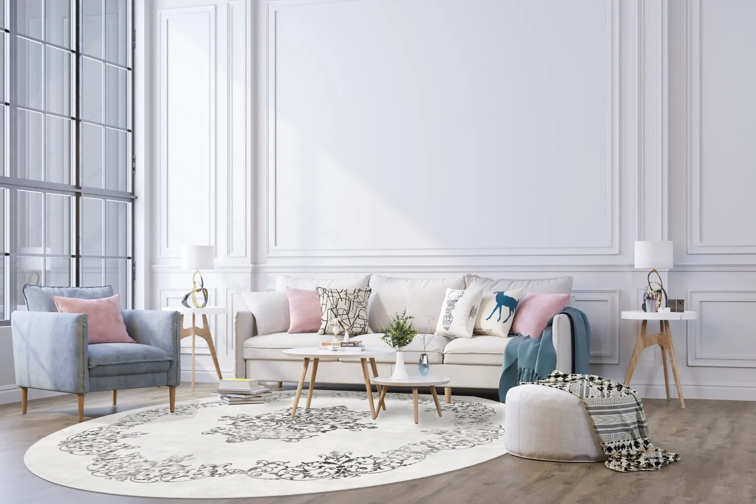 Kerek szőnyeg - Santi (fehér/fekete)