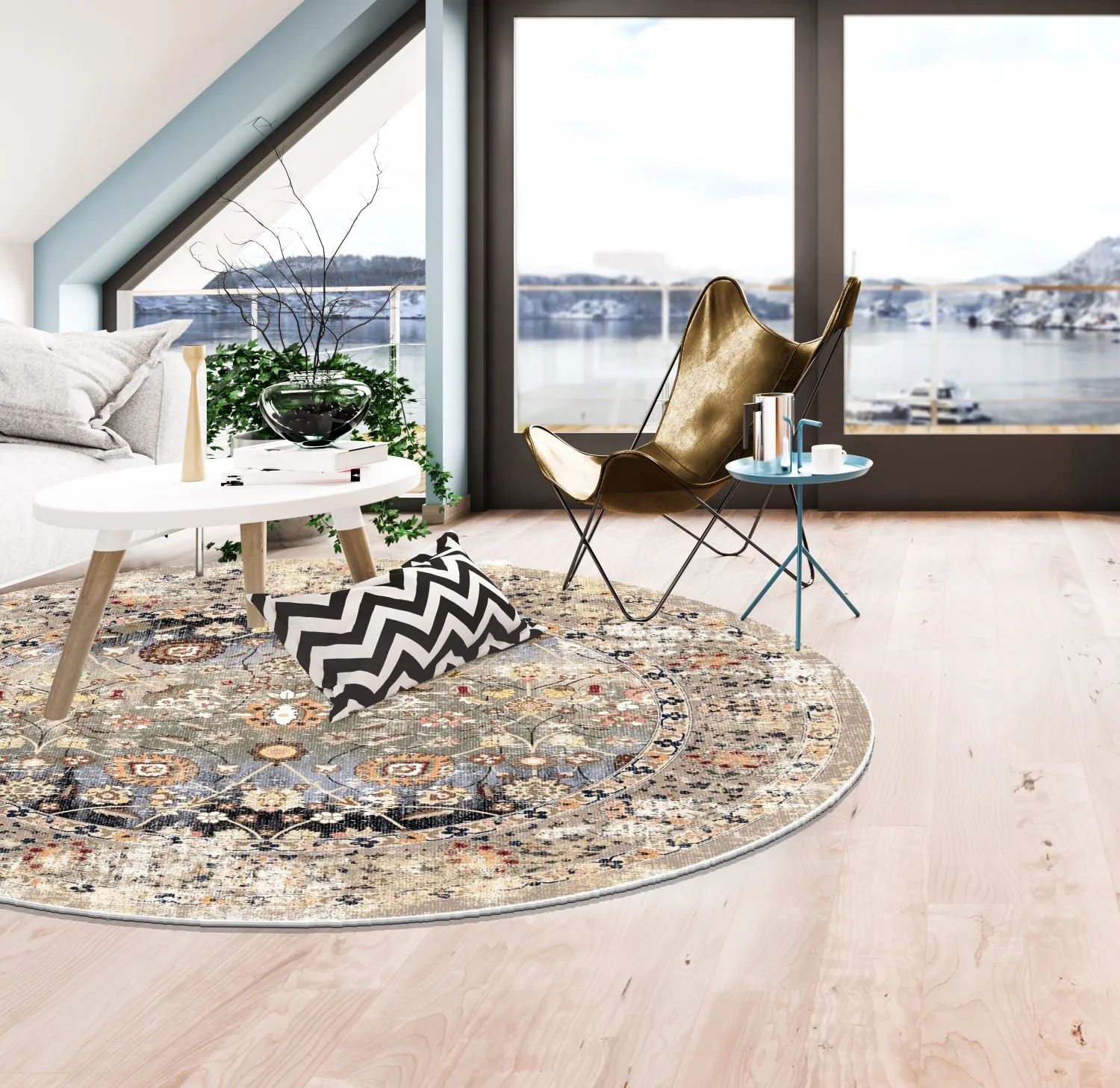 Kerek szőnyeg - Bouhjar (bezs/többszínű)