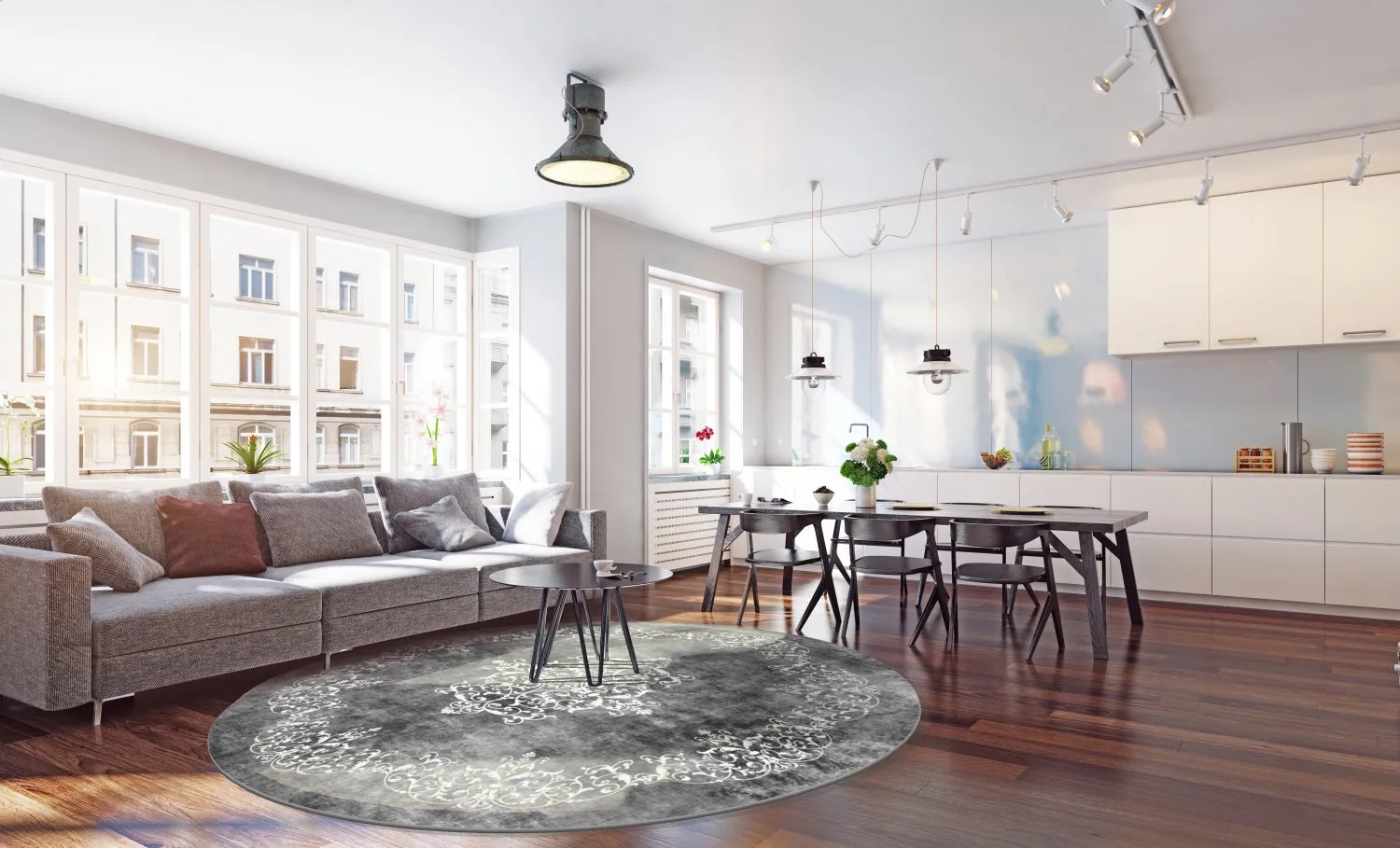 Kerek szőnyeg - Santi (sötétszürke/fehér)