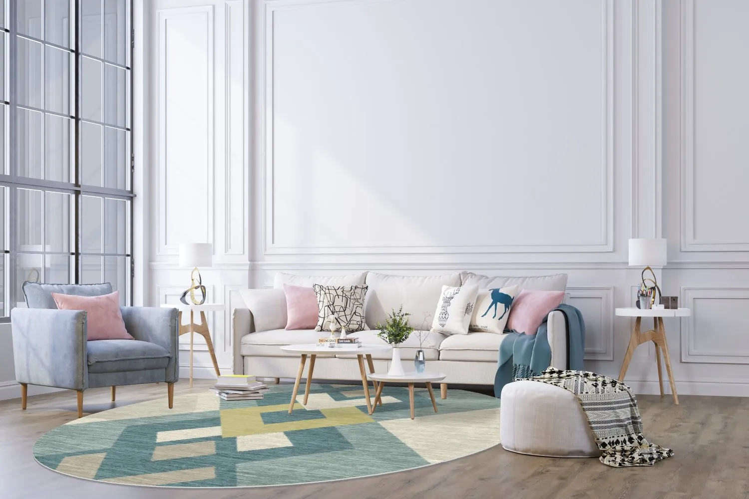 Kerek szőnyeg - Temara (kék/többszínű)