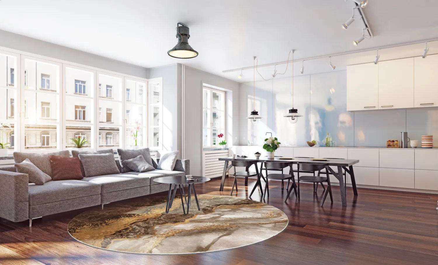 Kerek szőnyeg - Padova (barna/fehér/arany)