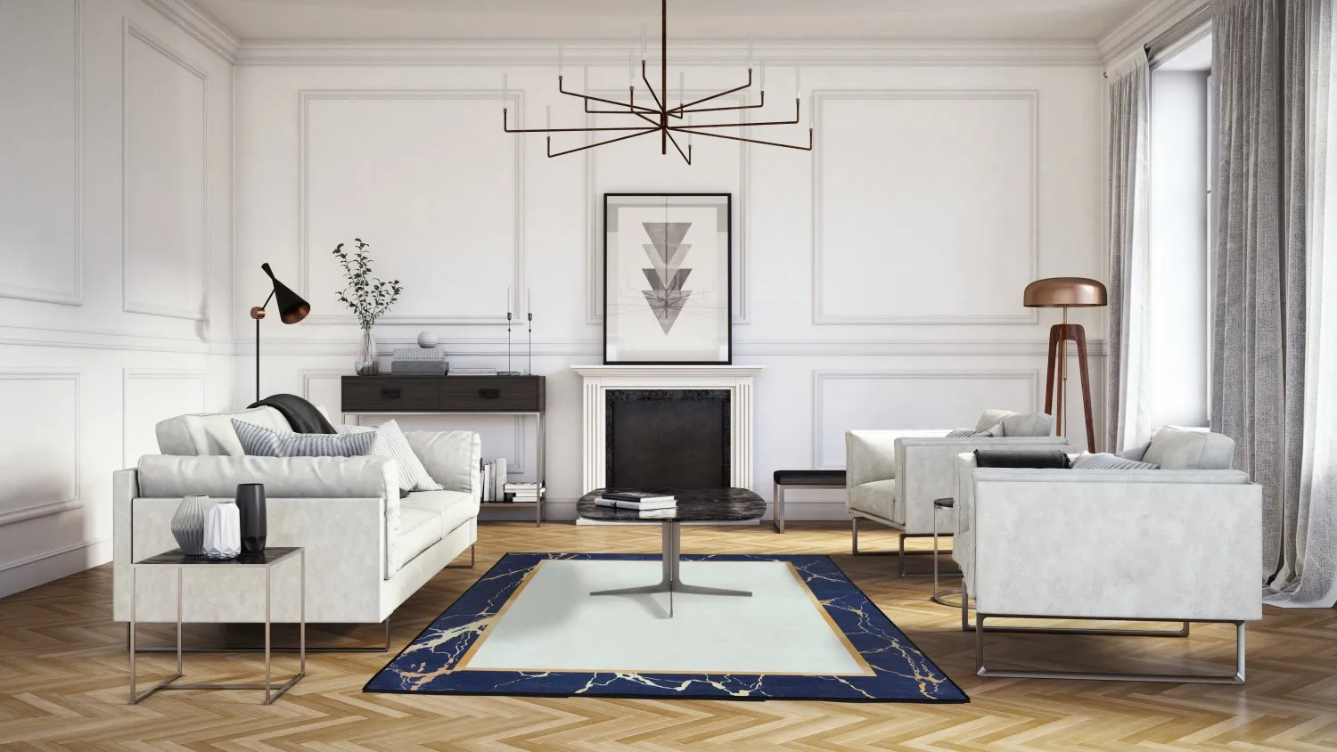 Wilton szőnyeg - Cerasia (sötétkék/fehér/arany)