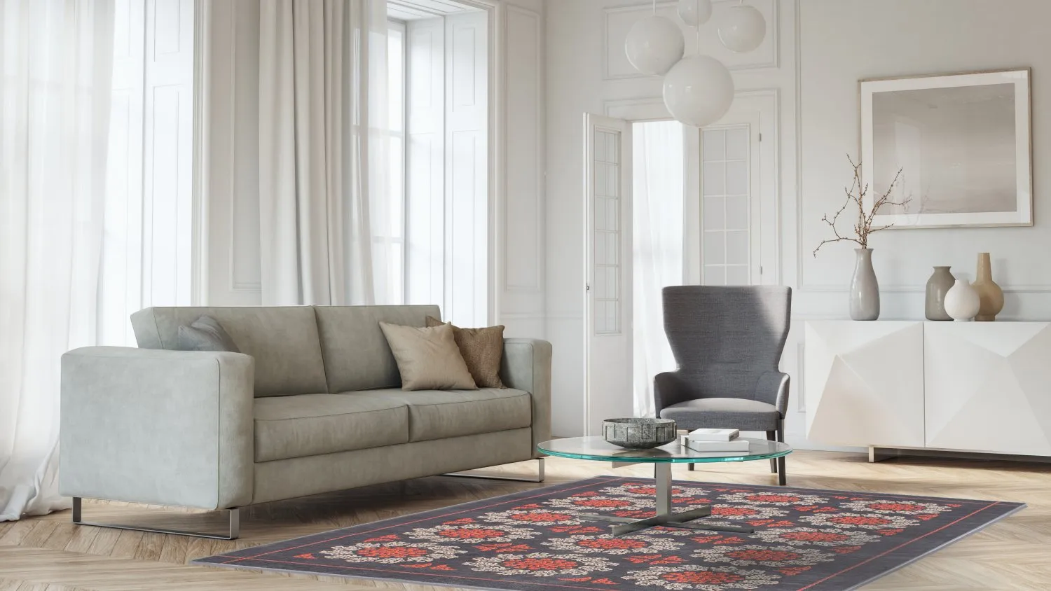 Wilton szőnyeg - Florina (szürke/kék/narancssárga)