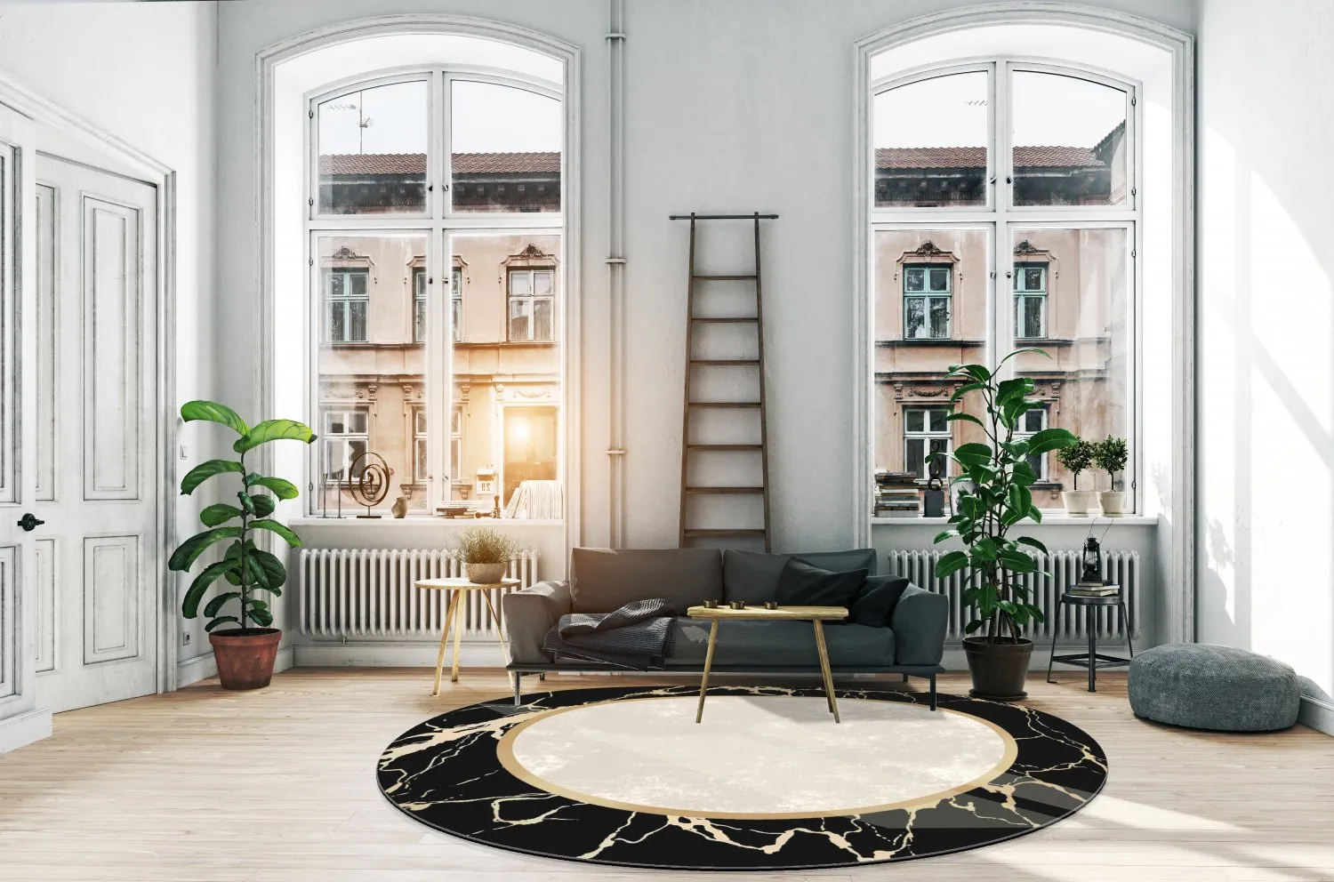 Kerek szőnyeg - Cerasia (fekete/fehér/arany)