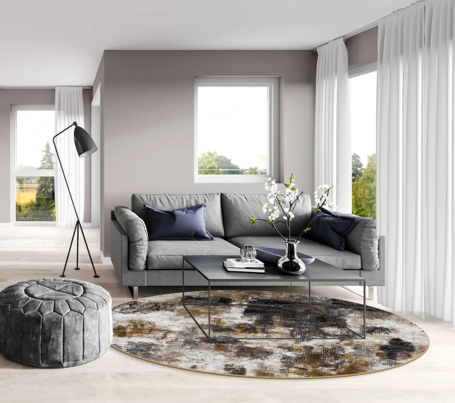 Kerek szőnyeg - Flores (fekete/barna/fehér)