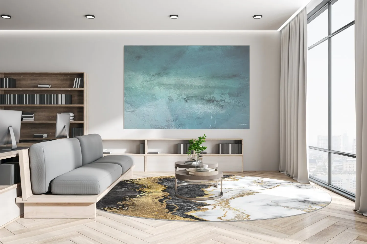 Kerek szőnyeg - Padova (fekete/fehér/arany)