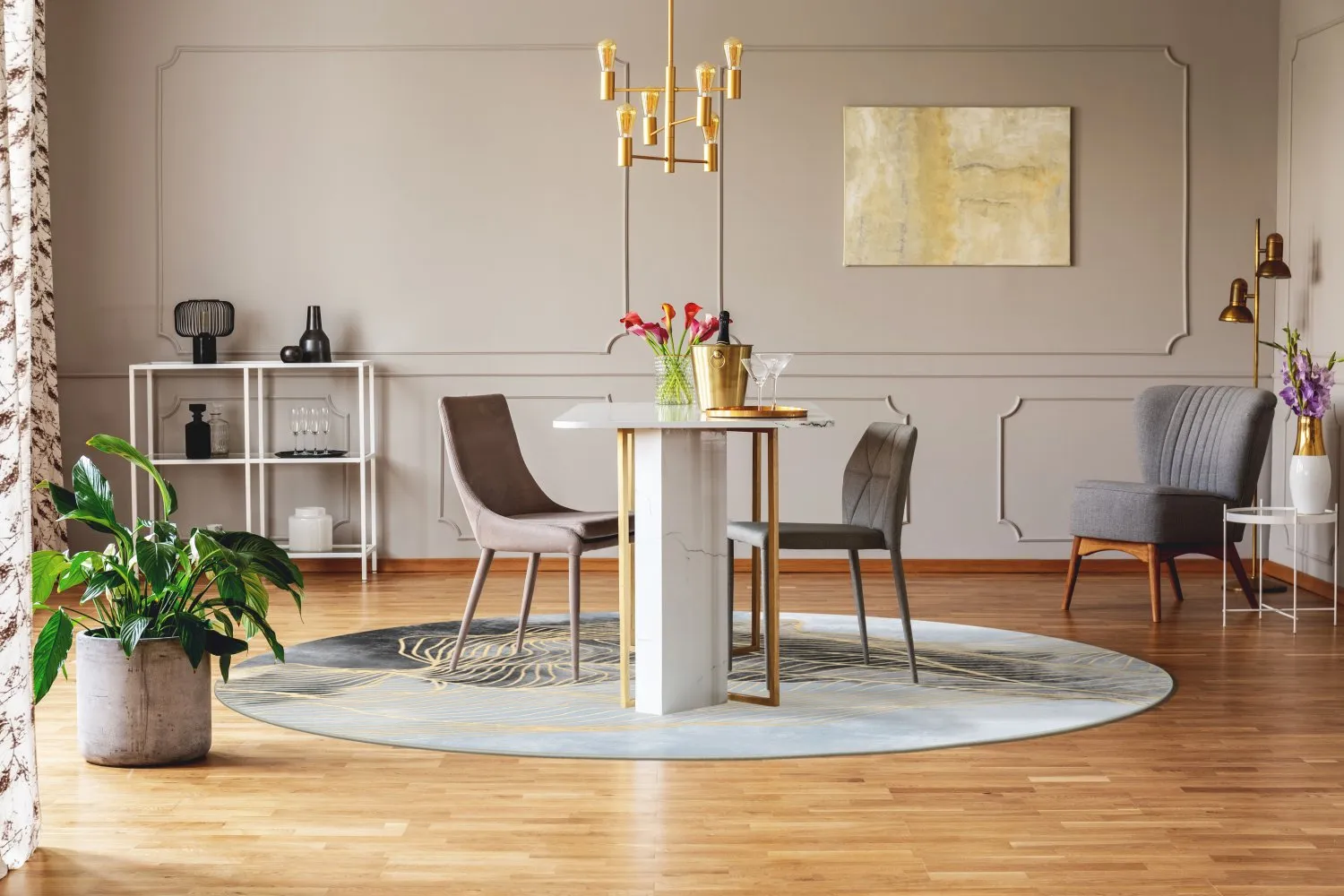 Kerek szőnyeg - Ekual (kék/szürke/arany)