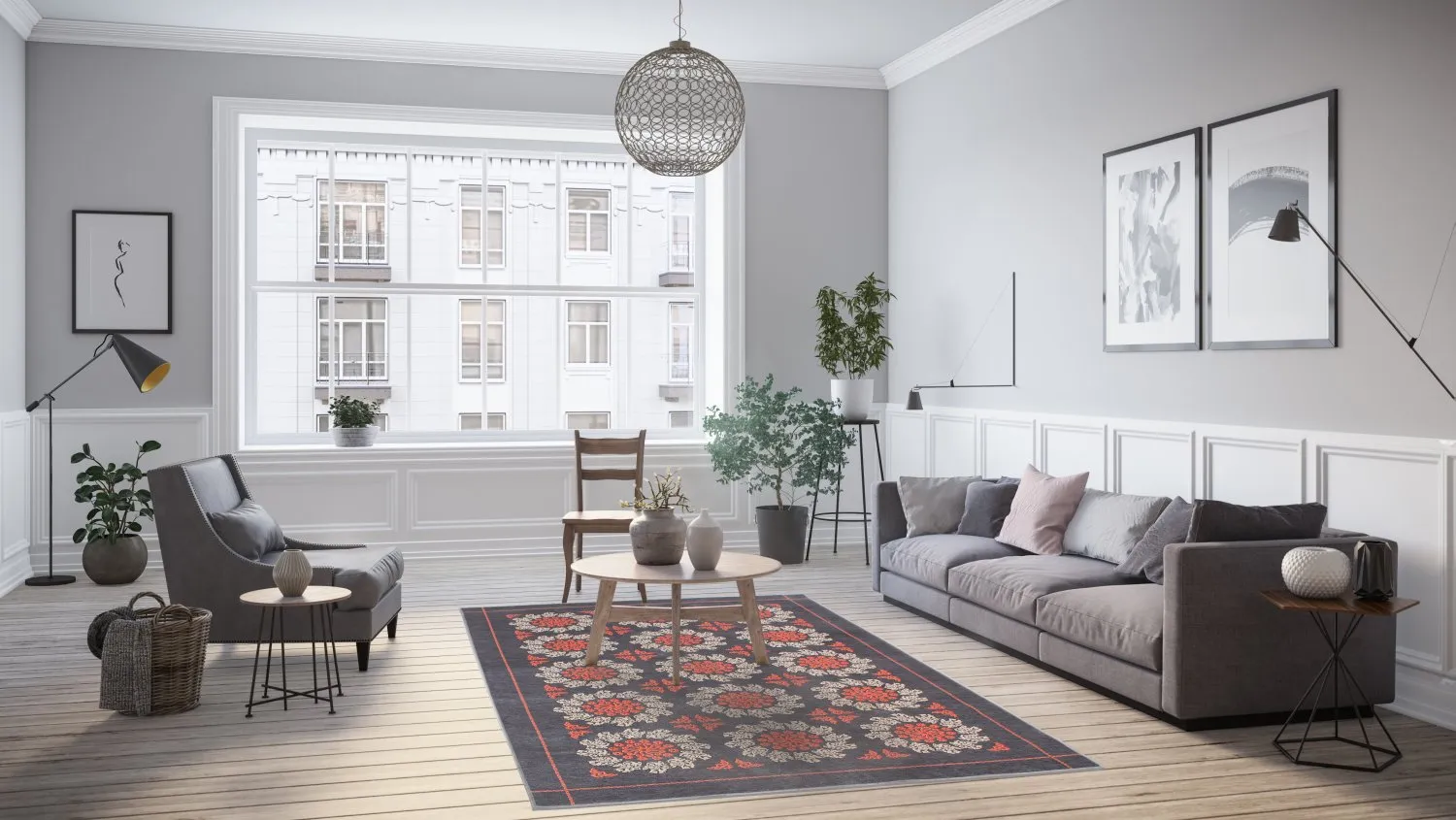 Wilton szőnyeg - Florina (szürke/kék/narancssárga)