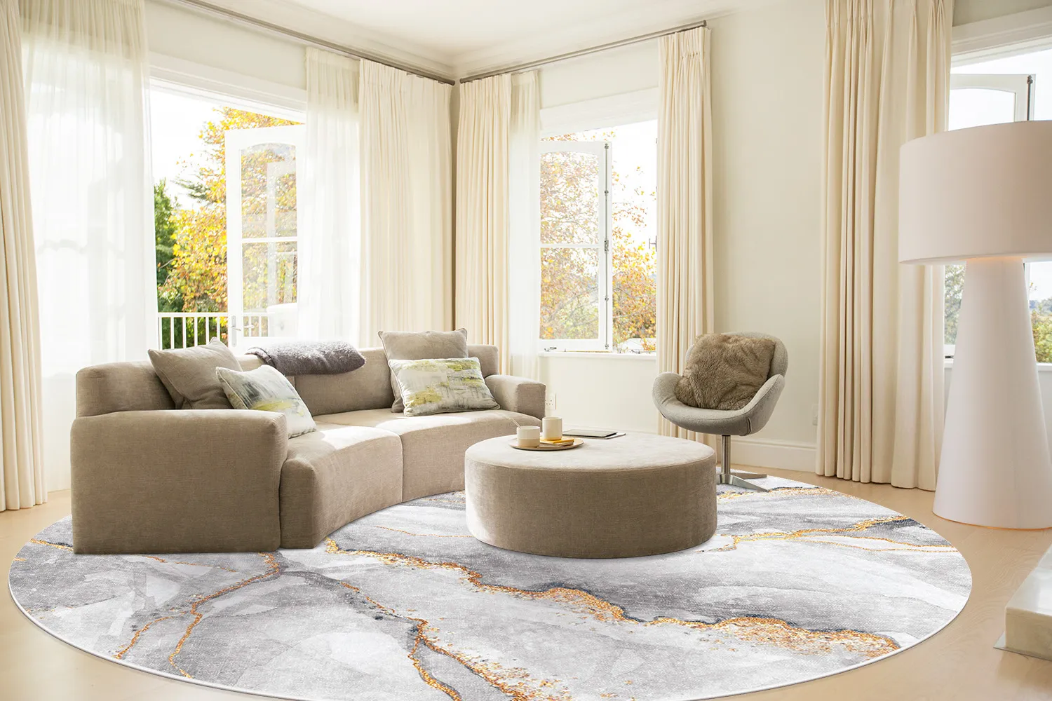 Kerek szőnyeg - Genova (szürke/fehér/arany)