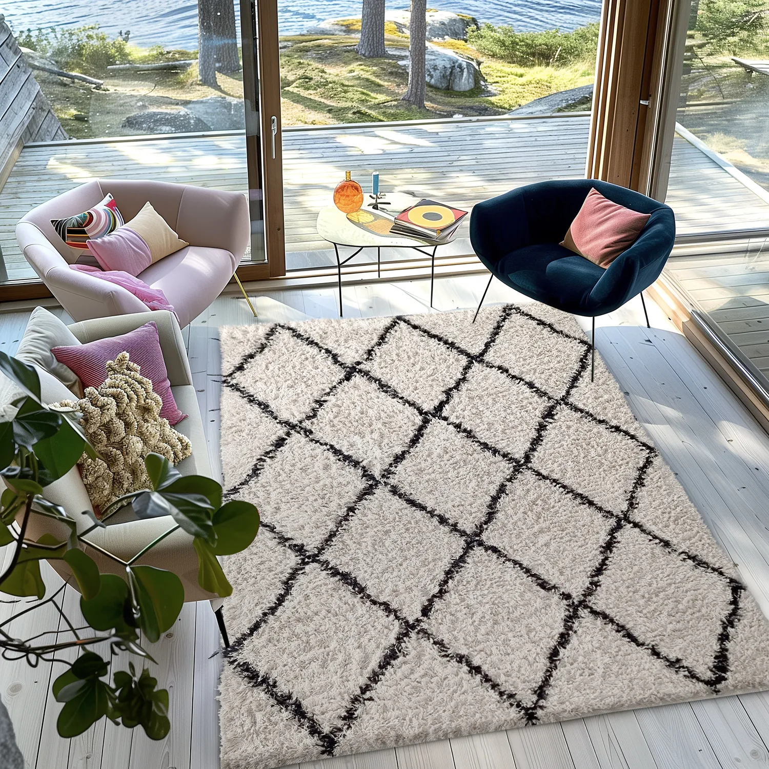 Shaggy szőnyeg - Alcott Natural Cotton Shaggy (fekete/fehér)