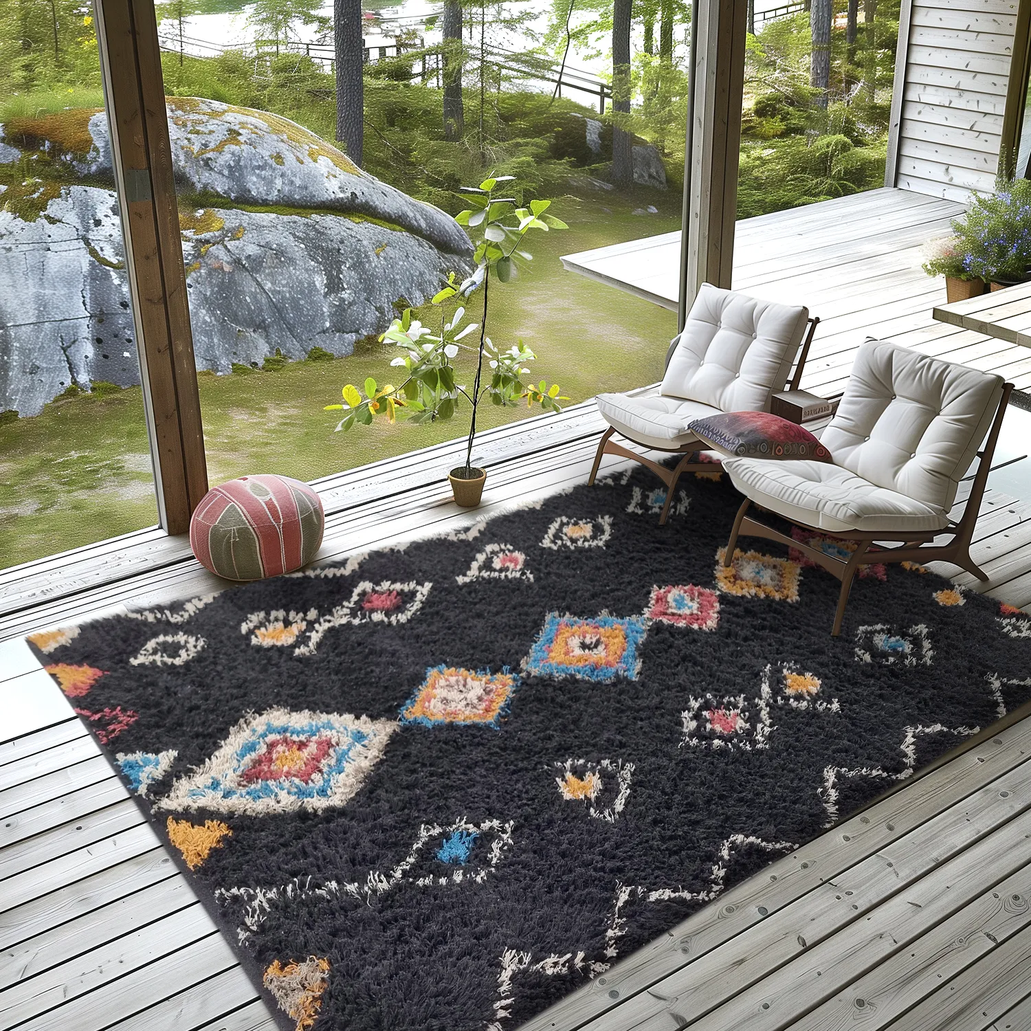 Shaggy szőnyeg - Marden Natural Cotton Shaggy (fekete/multi)