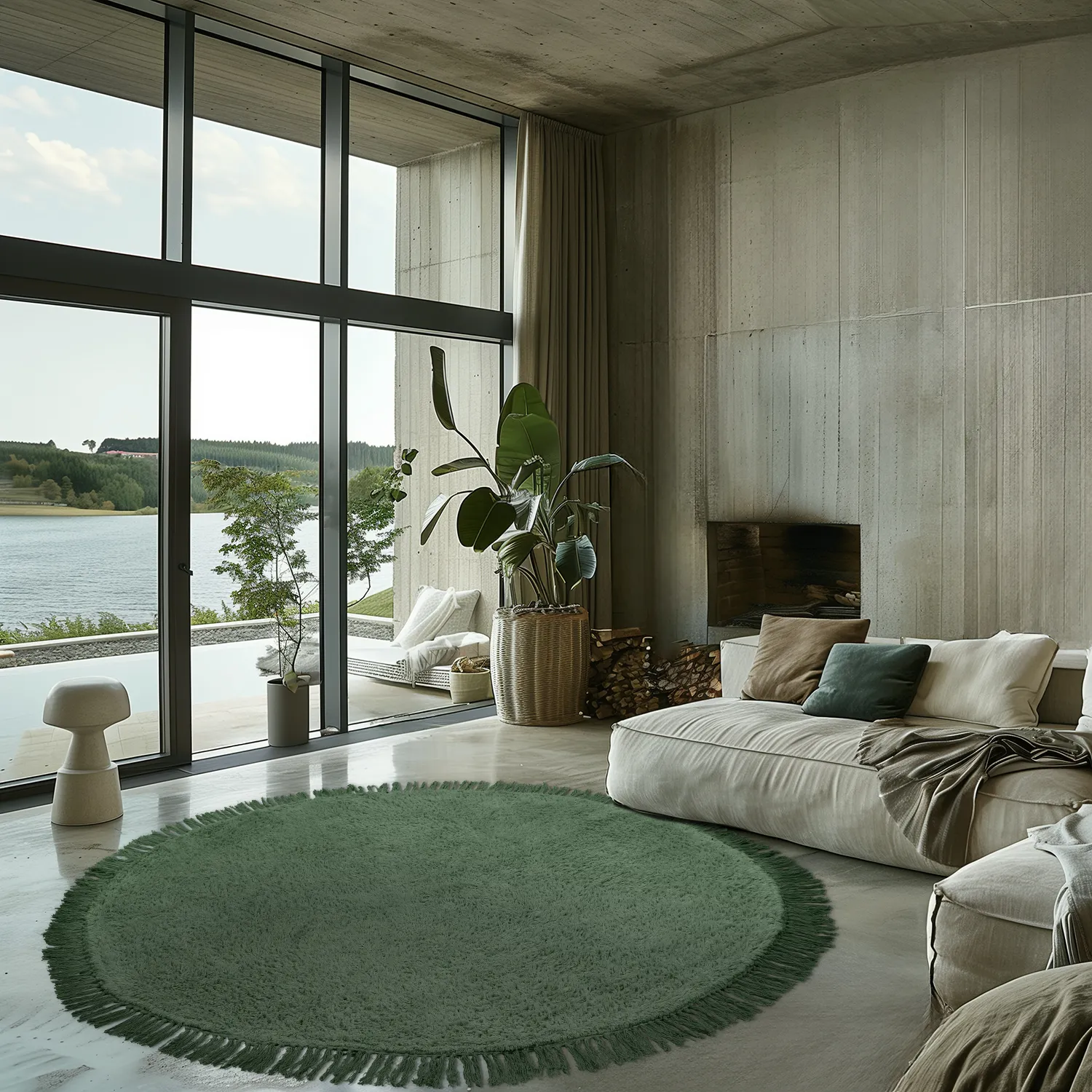 Kerek szőnyeg - Alba Natural Cotton Shaggy (zöld)