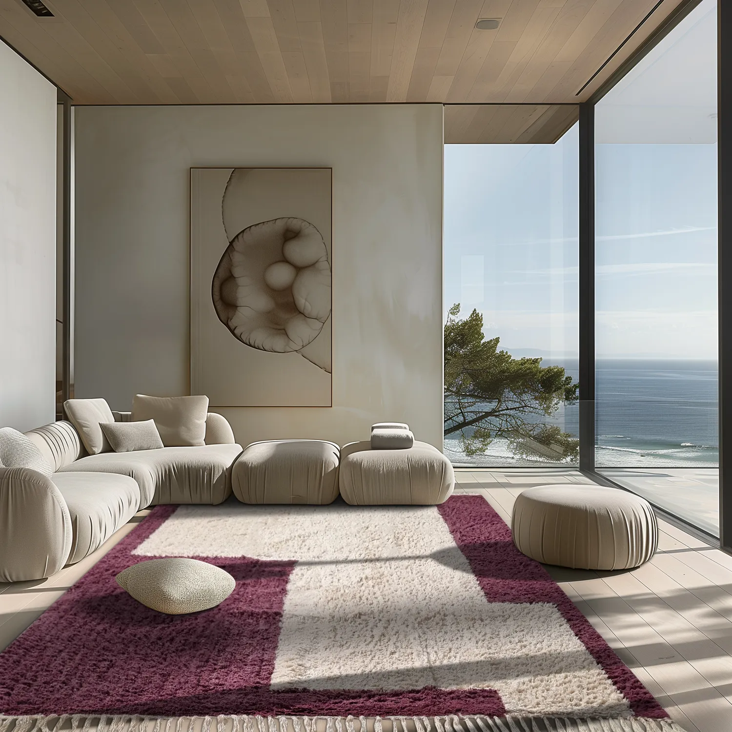 Shaggy szőnyeg - Ricco Natural Cotton Shaggy (offwhite/borvörös)