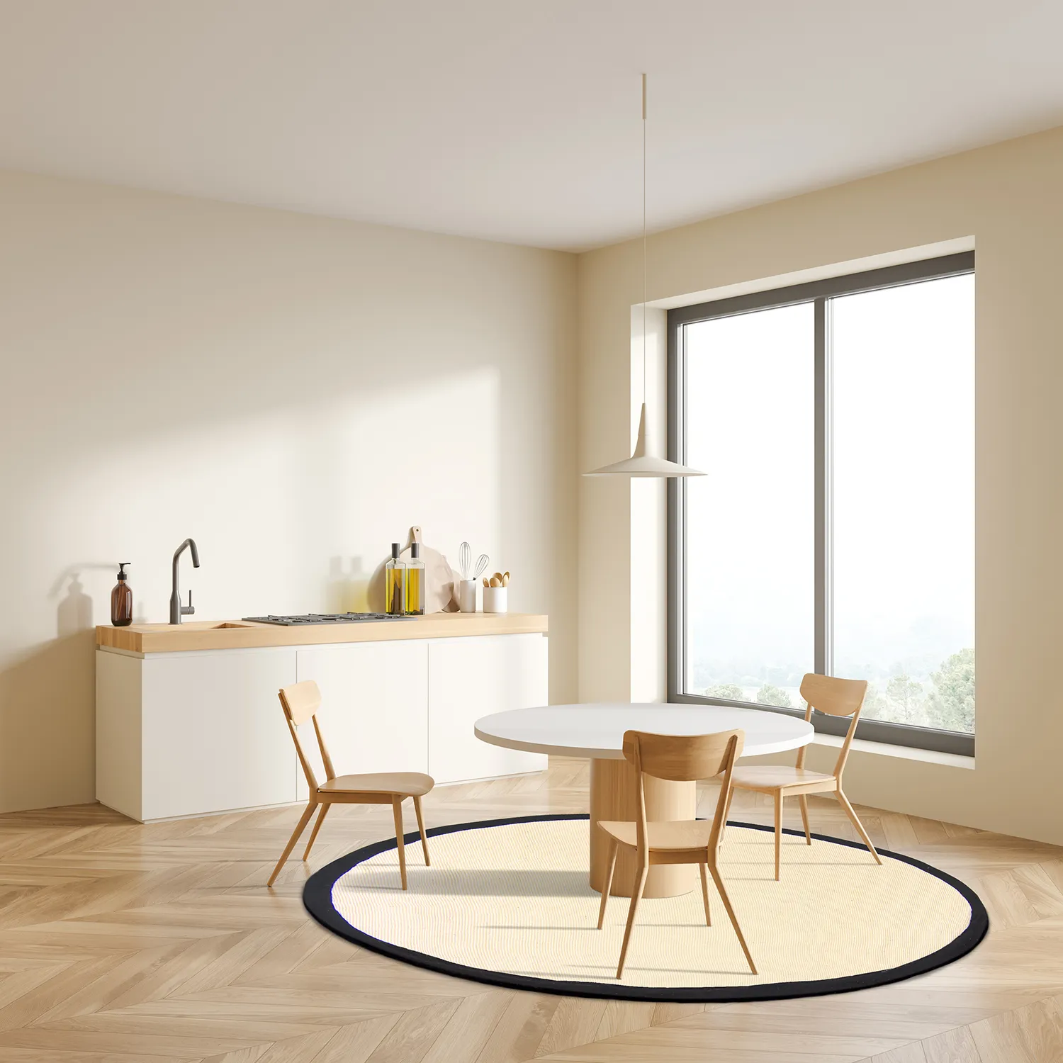 Kerek szizál szőnyeg - Agave (fekete/fehér)