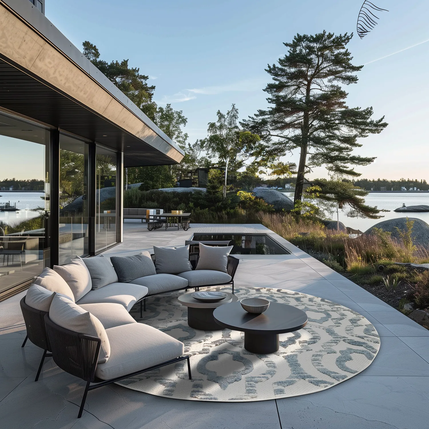 Kerek szőnyeg - Indoor/Outdoor Trenton (fehér/kék)