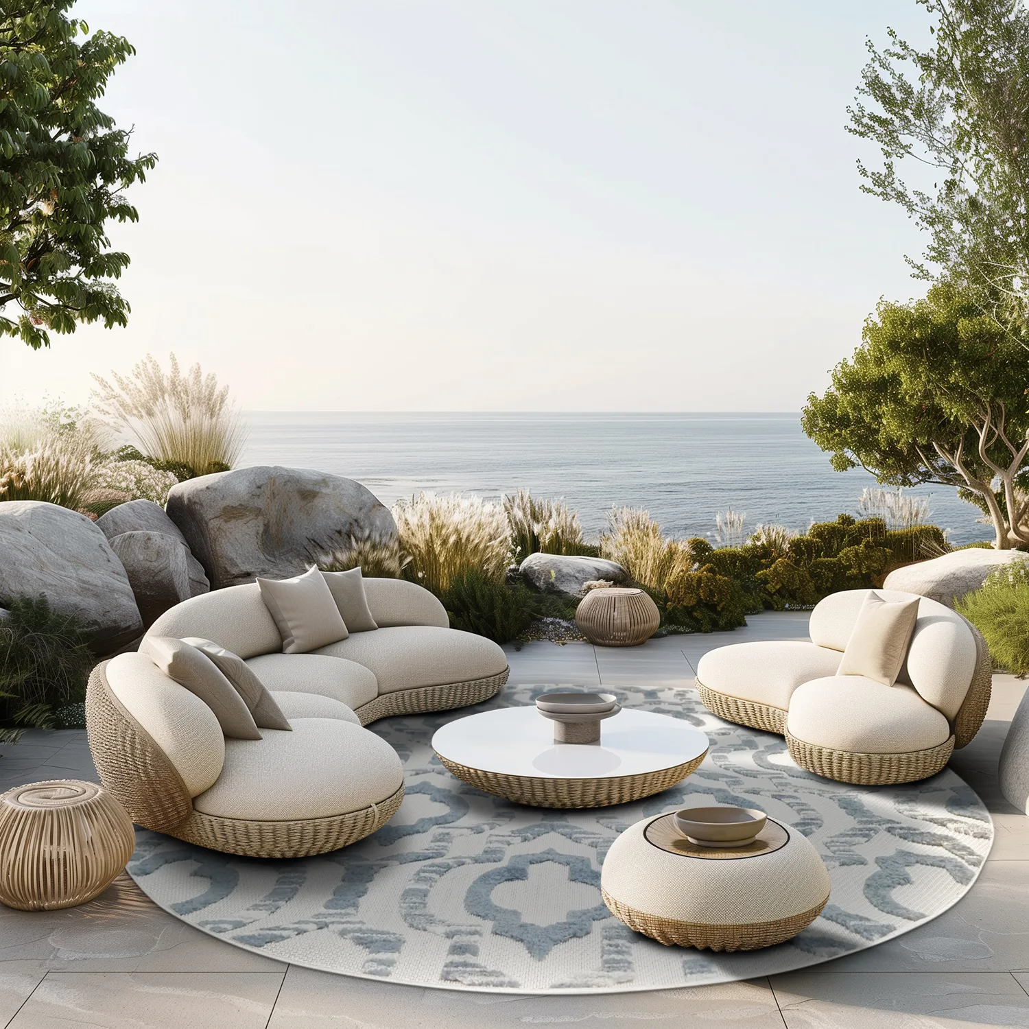 Kerek szőnyeg - Indoor/Outdoor Trenton (fehér/kék)